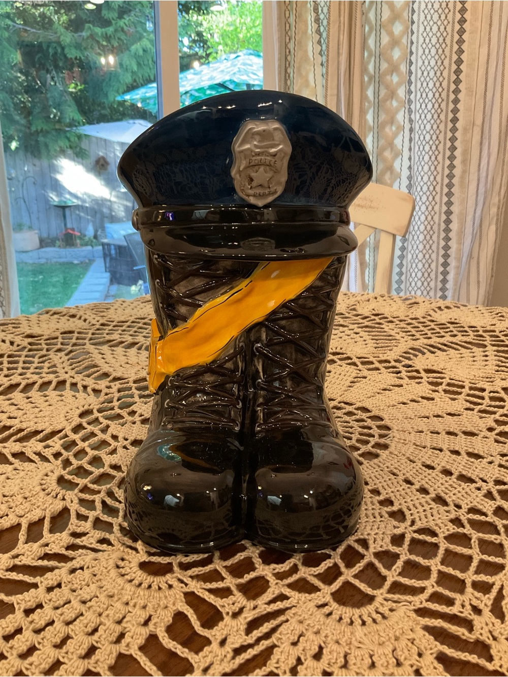 Police Officer Boots, Hat and PD badge Cookie Jar